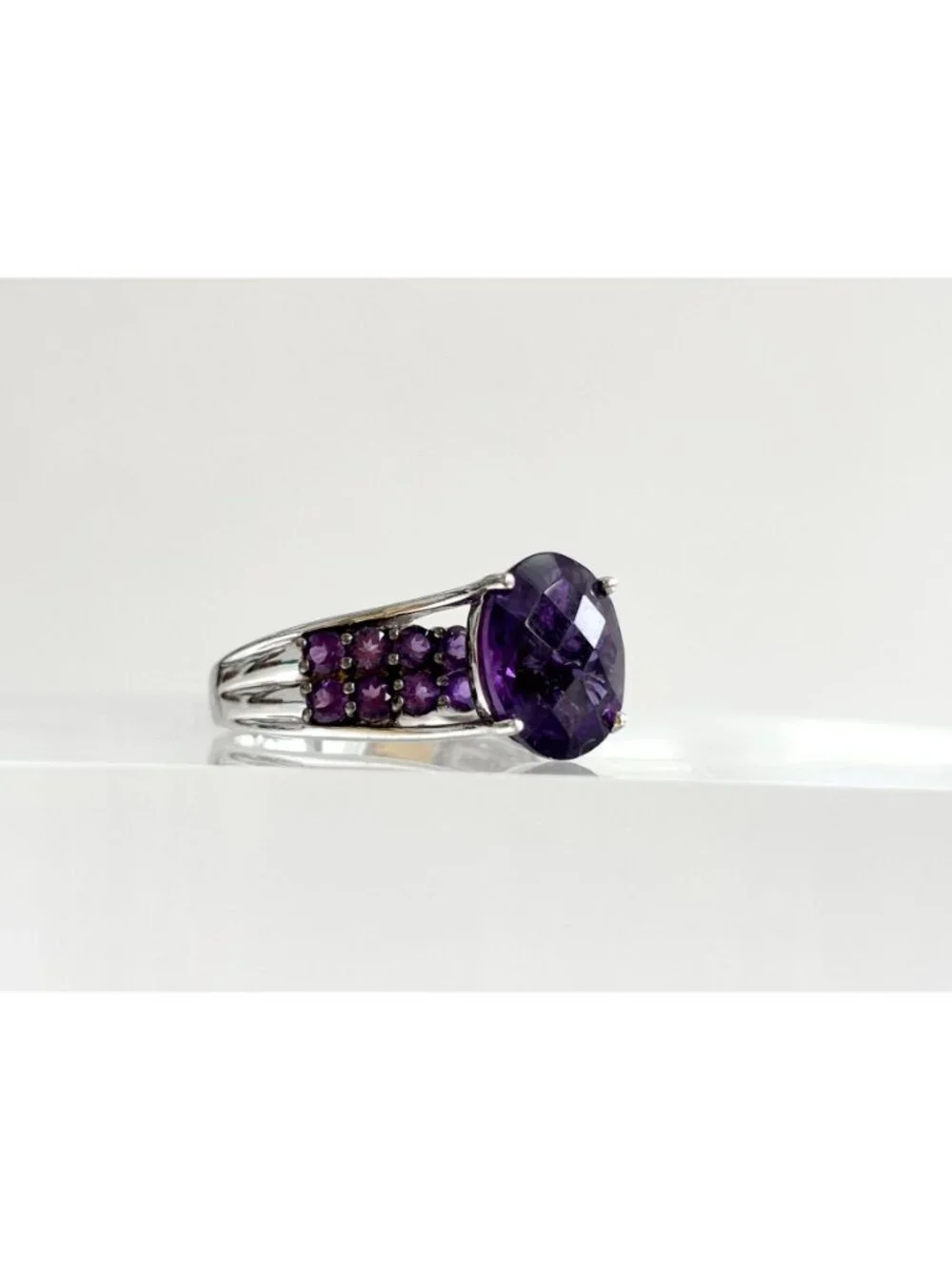 Multi Gemstone Amethyst Jumbo Sterling Silver 925 Vintage Ring - sz 9